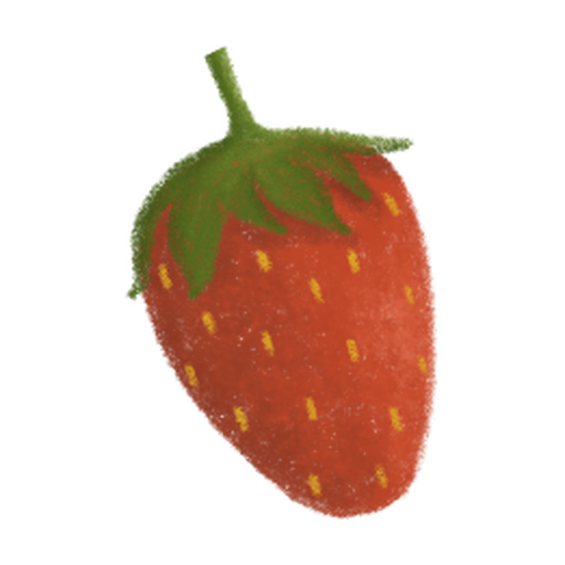 Ikona červené jahody se zelenými lístky.